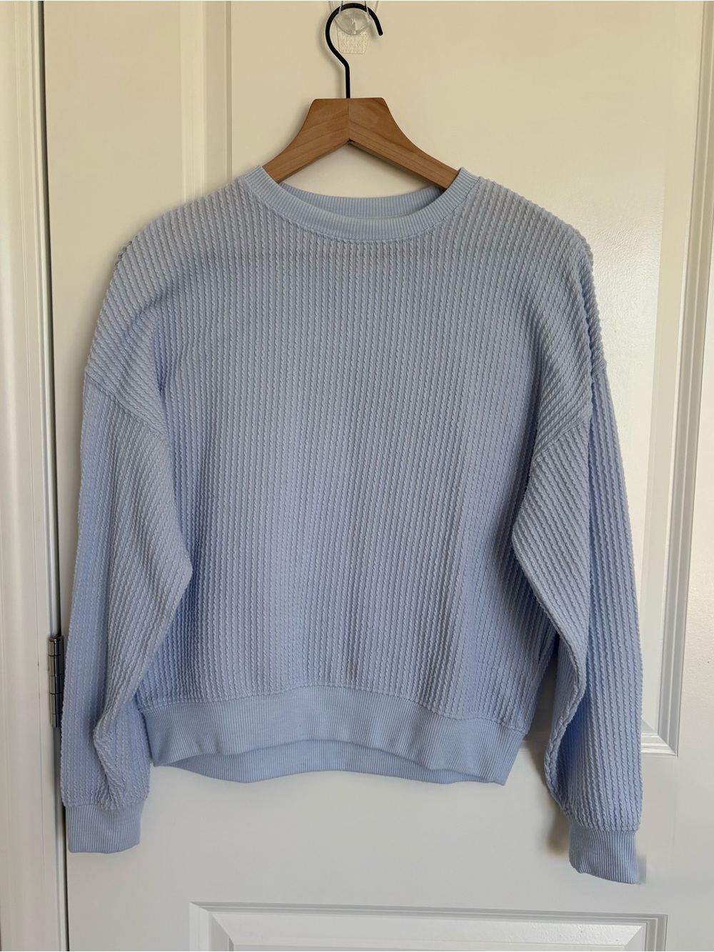 T & S Waffle-Knit Sweater in Baby Blue Color.
Women size XS or S